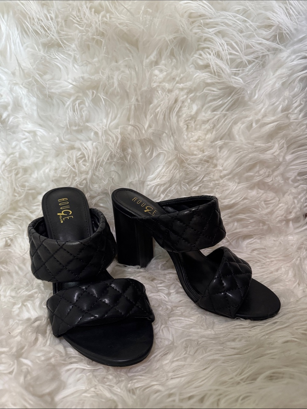 Black Quilted Double Strap Block Heels